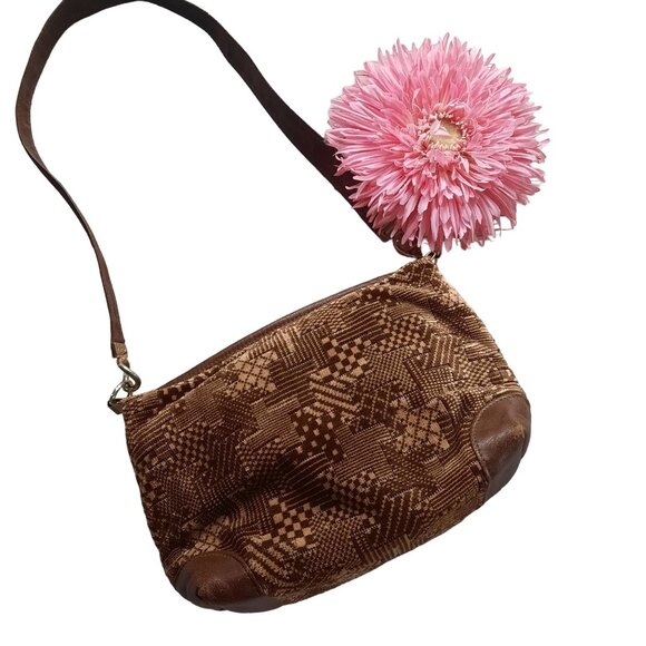 Vintage Cara Brown Fabric Patchwork Print Shoulder Bag - Picture 1 of 12